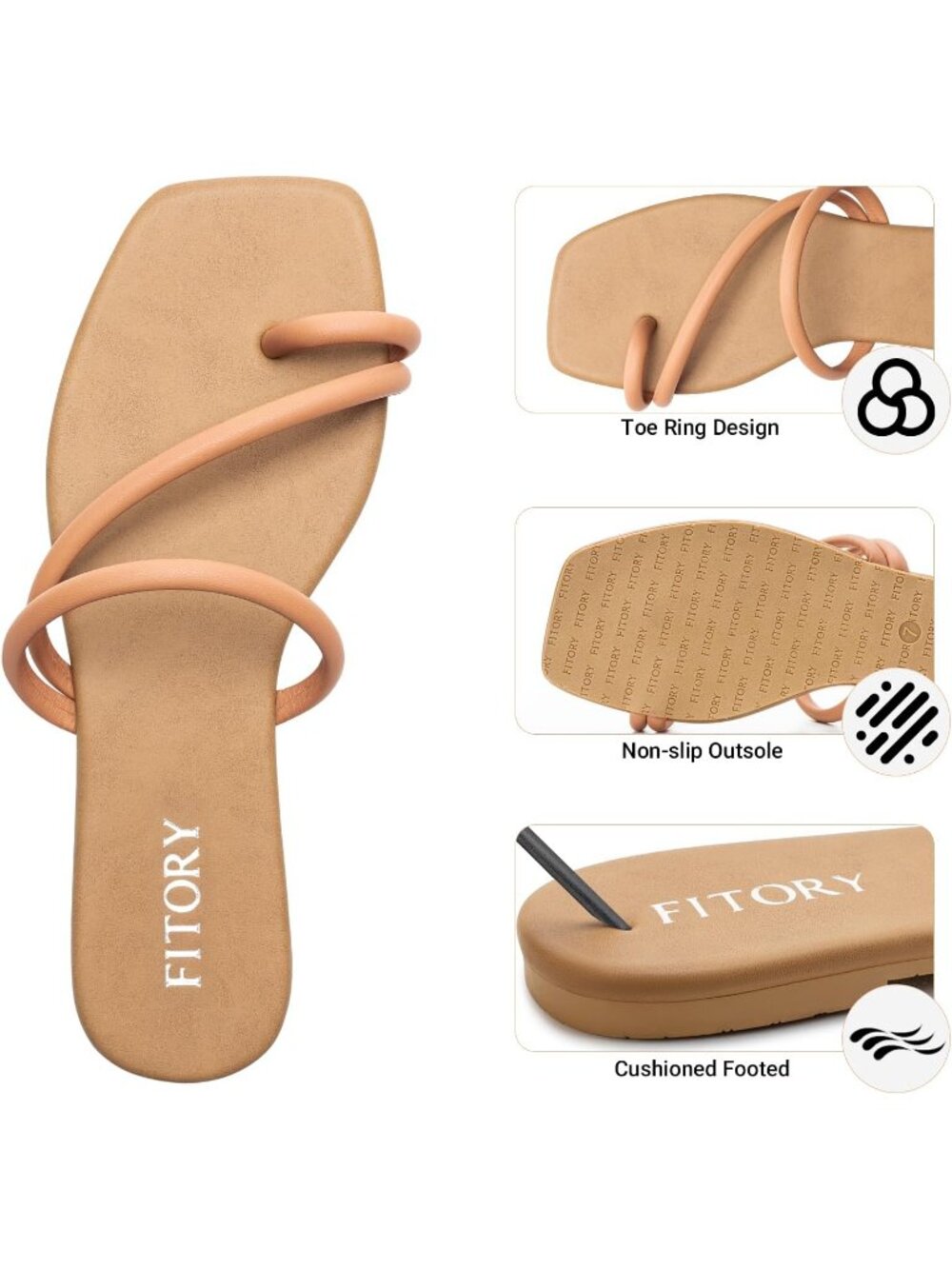 Women's Camel Summer Cross Strap Fashionable Toe Ring Thong Open Toe Slide Flats - Picture 3 of 6